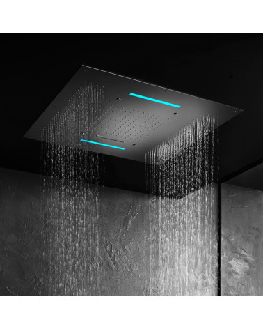 Pomme de douche à encastrer avec cascade, vaporisateurs et illumination Led Mate Hotbath 95x95 cm