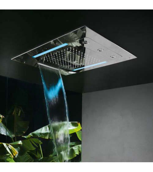 Pomme de douche à encastrer avec cascade, vaporisateurs et illumination Led Mate Hotbath 48x63 cm