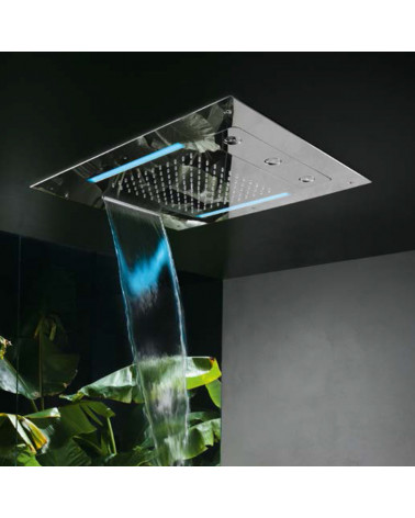 Pomme de douche à encastrer avec cascade, vaporisateurs et illumination Led Mate Hotbath 48x63 cm