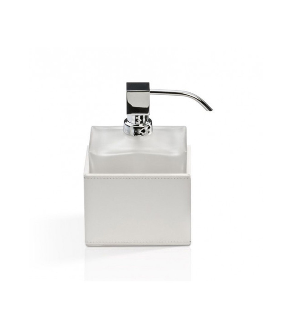 Distributeur de savon SSP Brownie Decor Walther Cuir synthétique blanc / Verre satiné avec pompe blanc mat