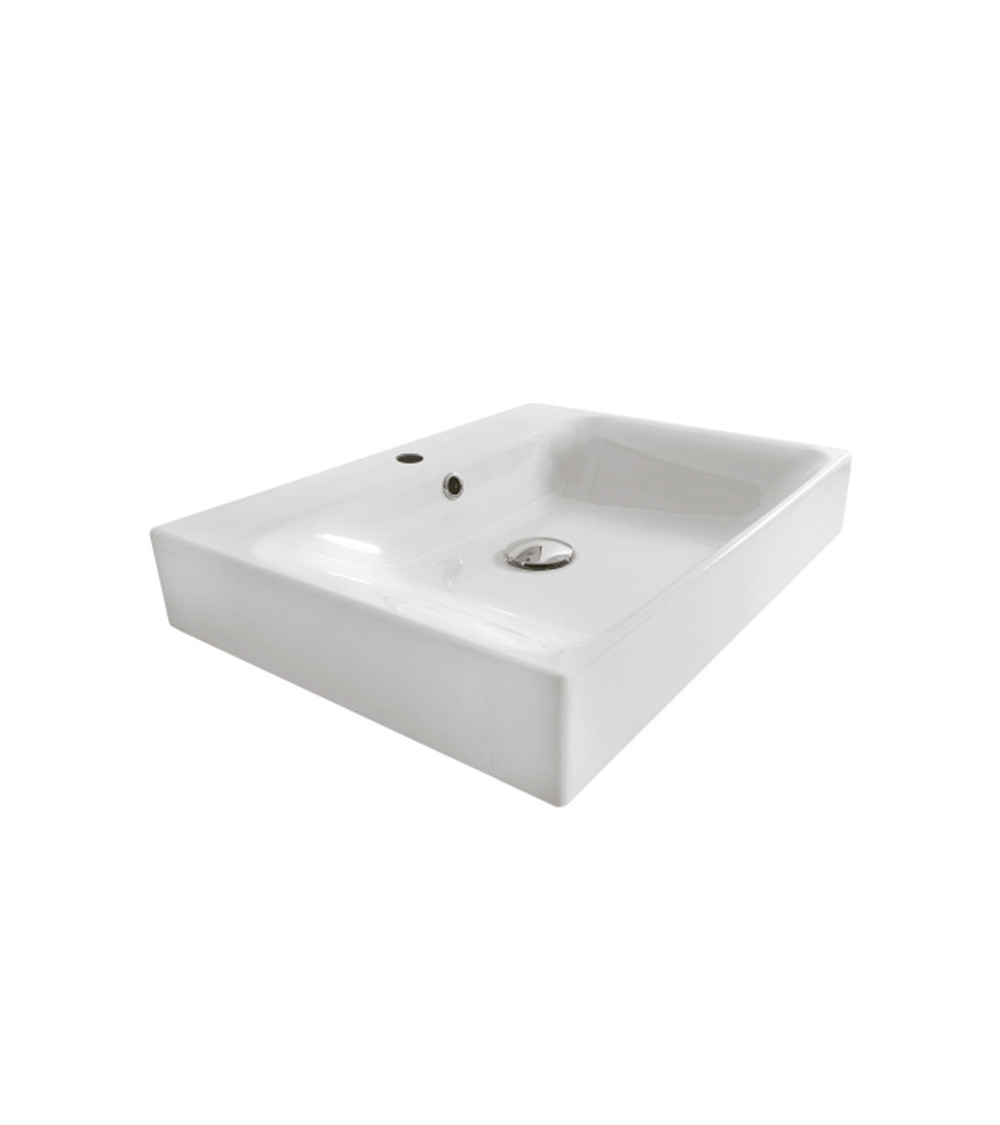 Lavabo céramique Cento Cristina Ondyna à poser ou à suspendre monotrou blanc brillant 50-45 cm