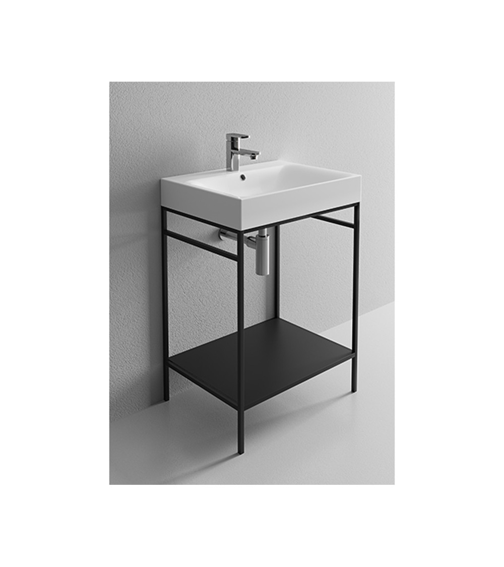 Meuble structure métal Cristina Ondyna pour lavabo Cento 60 cm noir mat