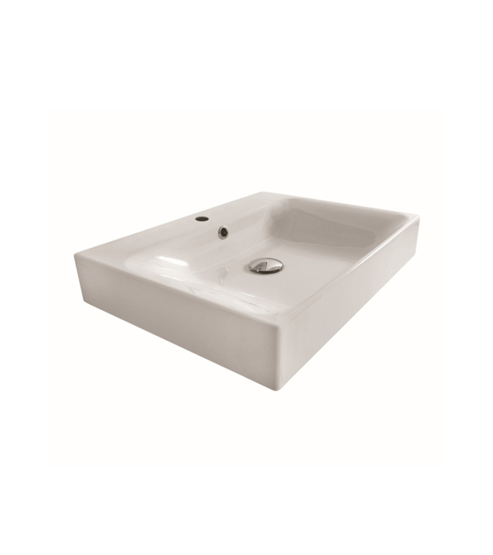 Lavabo céramique Cento Cristina Ondyna à poser ou à suspendre 70-45 cm blanc brillant