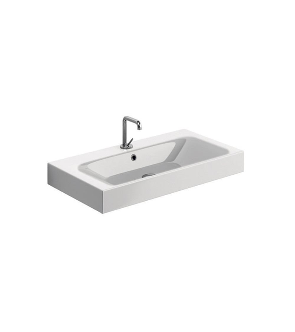 Lavabo céramique Cento Cristina Ondyna à poser ou à suspendre blanc brillant 80-45 cm