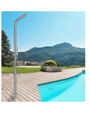 Colonne de douche de piscine outdoor mitigeur avec douchette Cristina Ondyna 100% inox   diamètre 60 mm